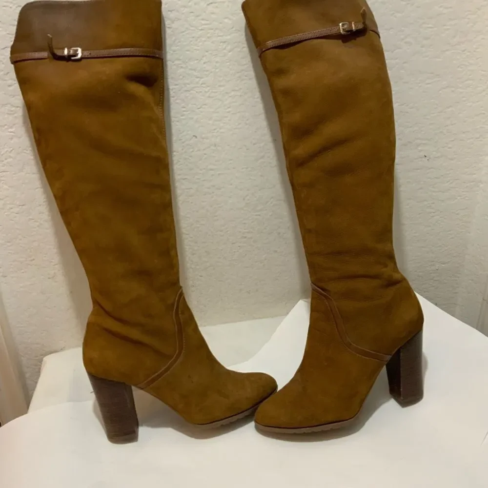 Antonio Melani Womens Brown suede Boots Tall Knee High Stacked Heels Size 9.5M
